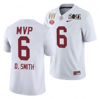 Men's Alabama Crimson Tide #6 DeVonta Smith 2021 Rose Bowl Offensive MVP White NCAA Special Commemorate College Football Jersey 2403XGJJ5